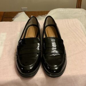 Kelly & Katie Glossy Black Patent Penny Loafers